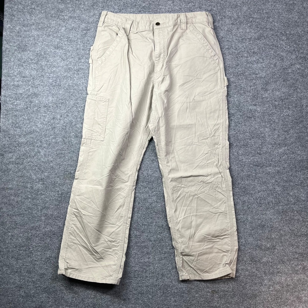 Carhartt Loose Original Fit Carpenter Pants Men Beige Workwear Utility - 34X29.5